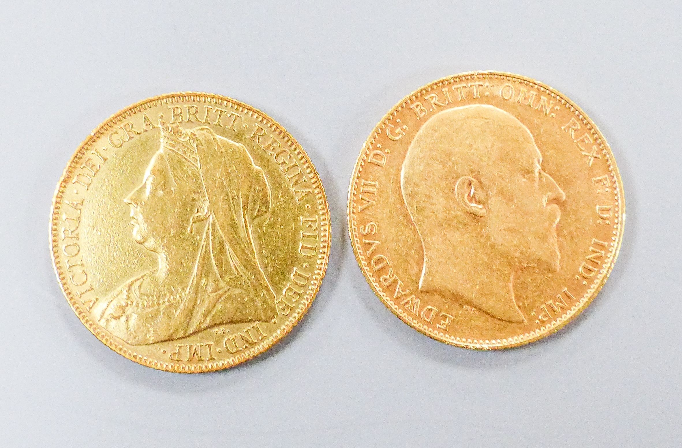 Two gold sovereigns, 1899 & 1910.